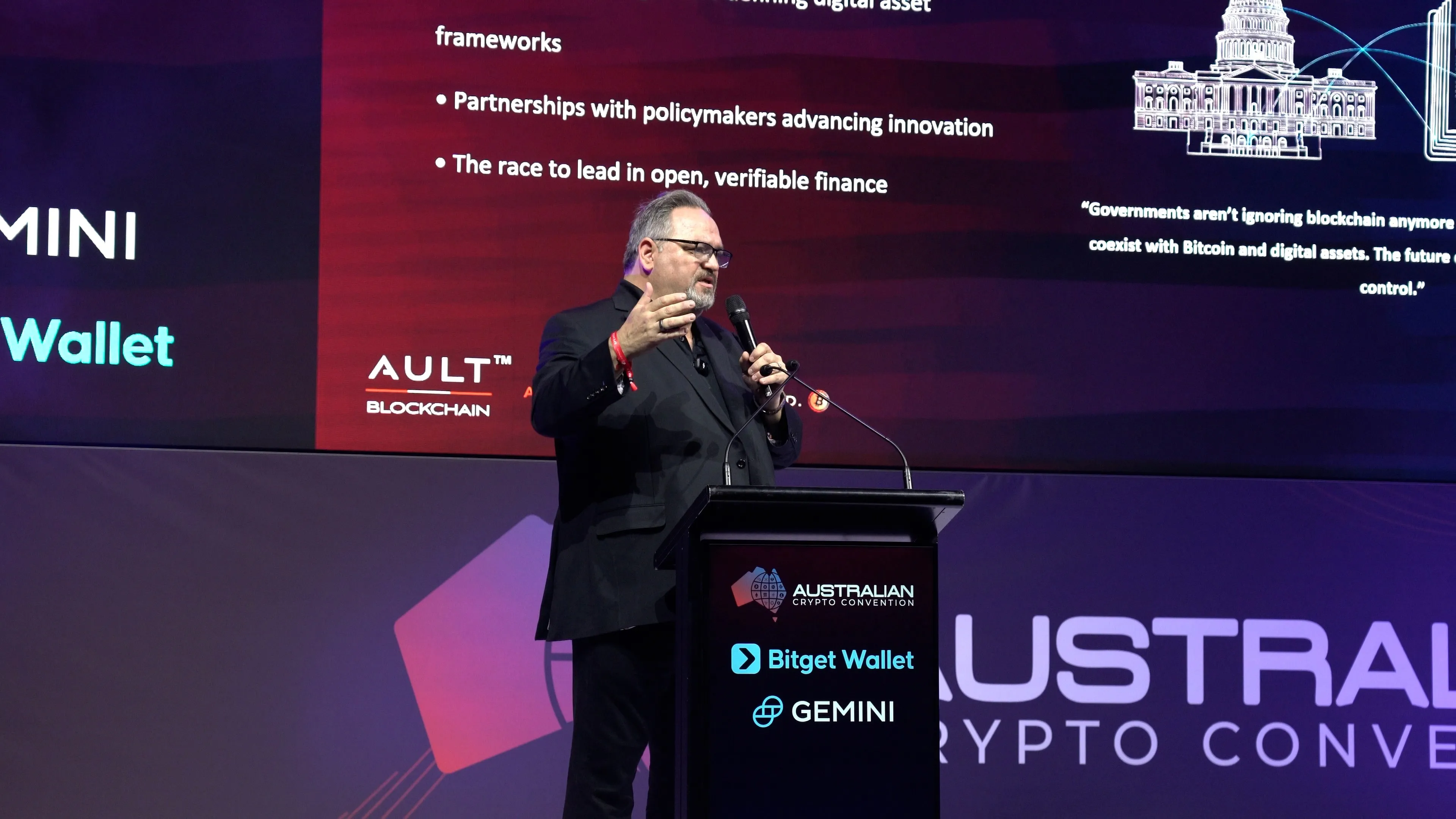 Todd Ault speaking on stage at the Australian Crypto Convention